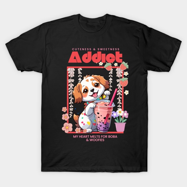 Sippin' Sweetness: Boba Bliss, Doggy Hugs, and Kawaii Love T-Shirt by SuperBeat